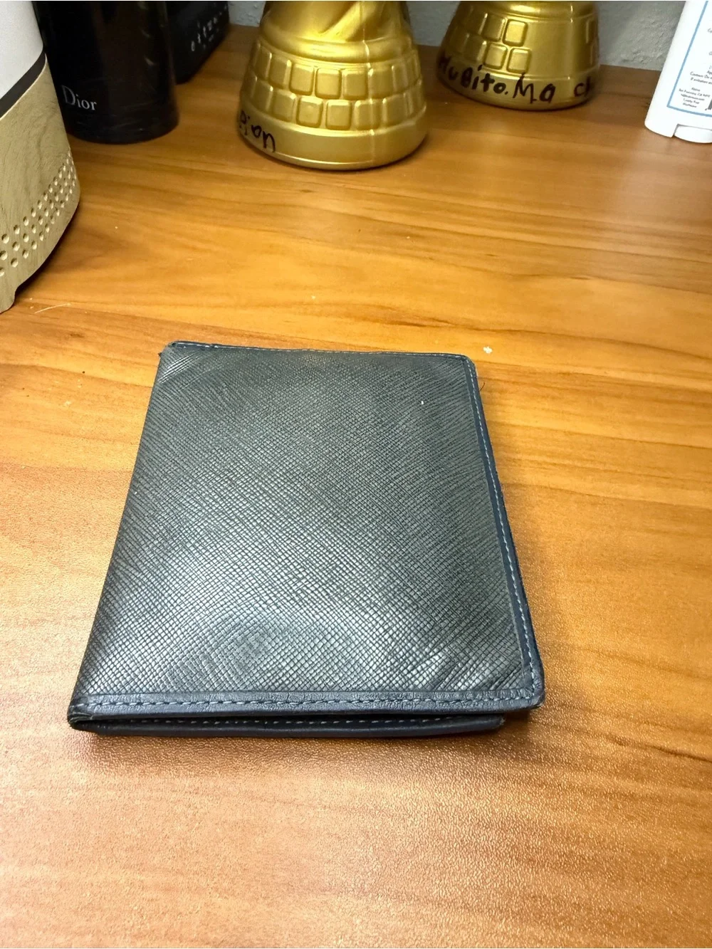 Burberry Blue Leather Bi-Fold Card Holder with ID Window
